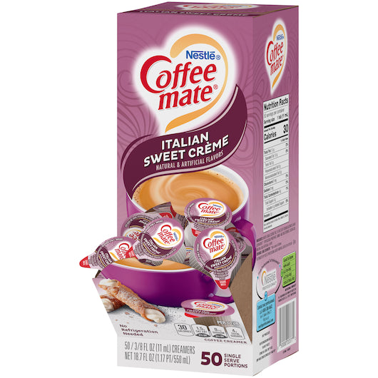 Nestle Coffee-Mate Italian Sweet Creme Flavor Liquid Creamer Singles, .375 Ounce Per Cup - 50 Per Pack - 4 Per Case