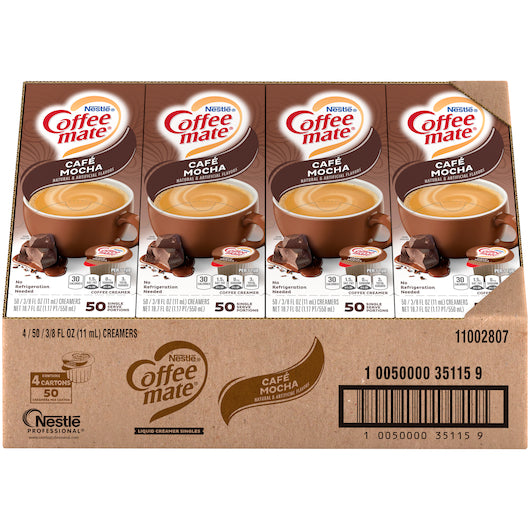 Coffee-Mate Cafe Mocha Single Serve Liquid Creamer, .375 Ounces Per Cup - 50 Per Pack - 4 Packs Per Case